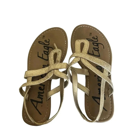 American Eagle Gold Sandals Size 6.5 - Picture 1 of 3